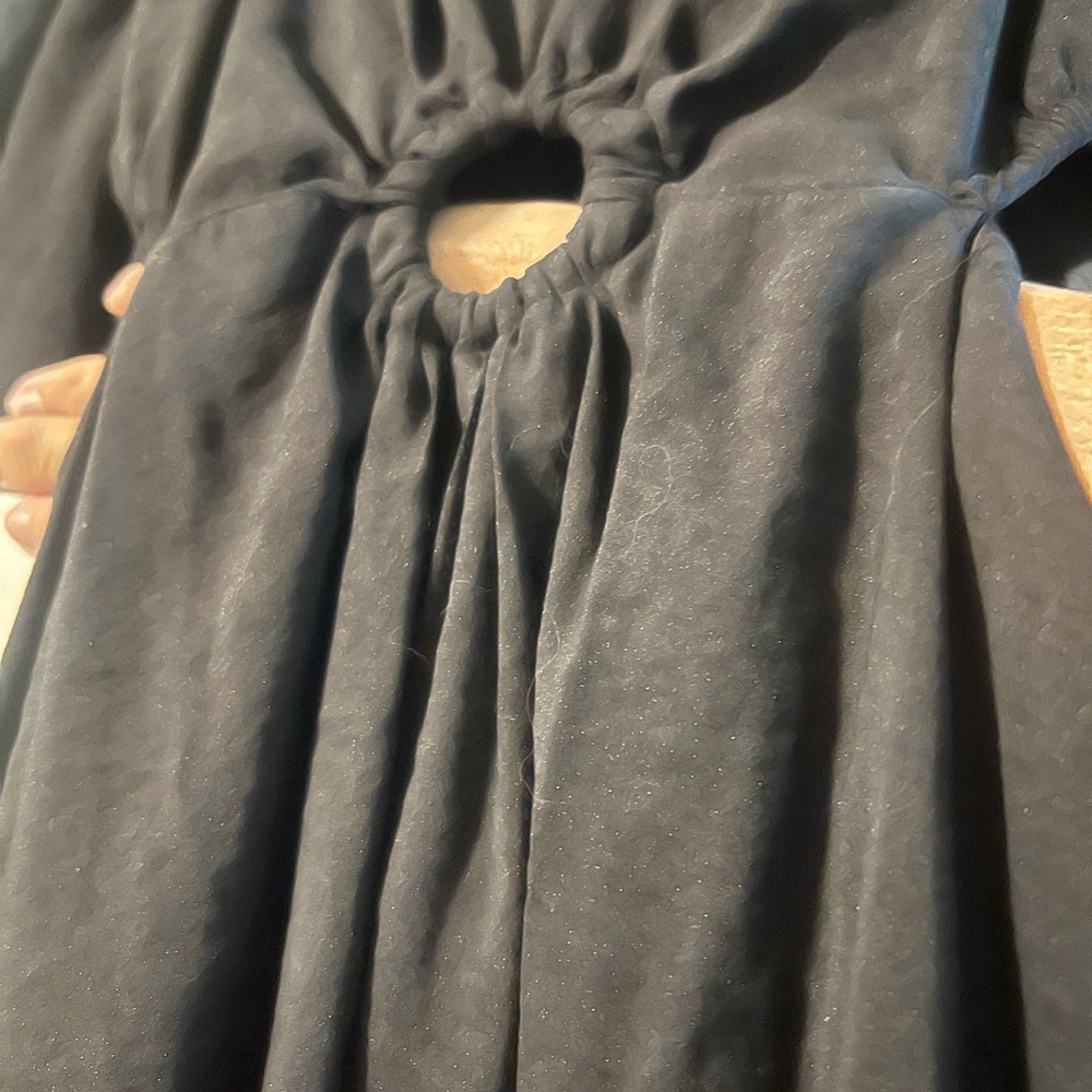 Mango Black V-Neck Maxi Dress with Cinched Ring Waist and cut out - Picture 2 of 3